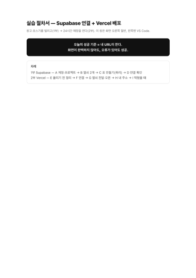 실습 절차서 · Supabase·Vercel 배포